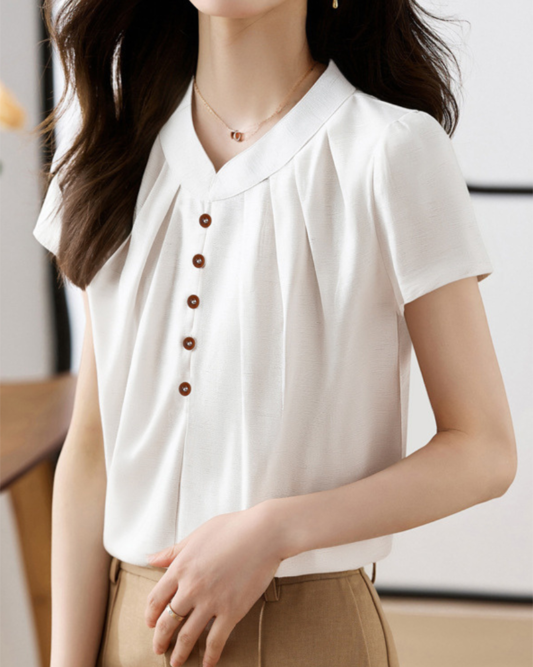 Evelyn Pleat Button Blouse