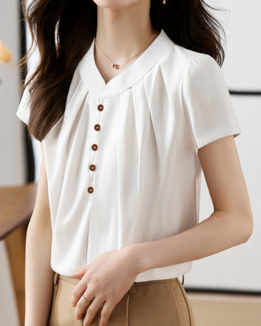 Evelyn Pleat Button Blouse