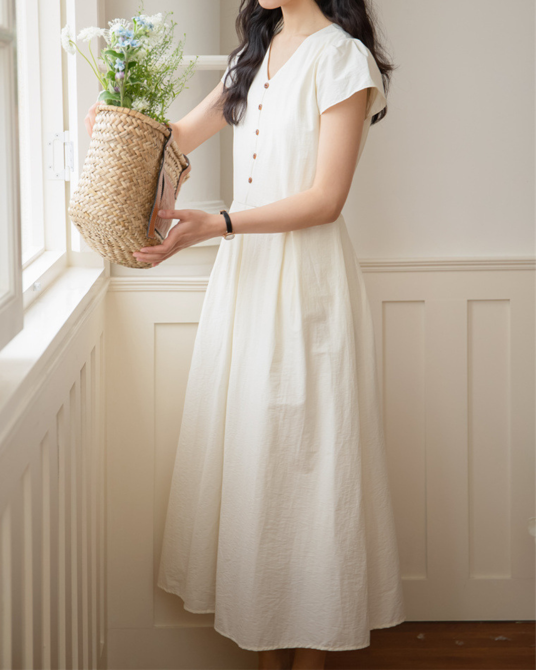 Clara Light Button Midi Dress