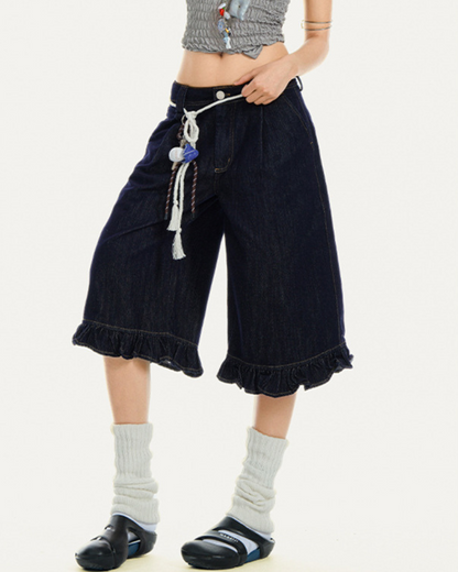 Fiora Edge Ruffle Denim Shorts