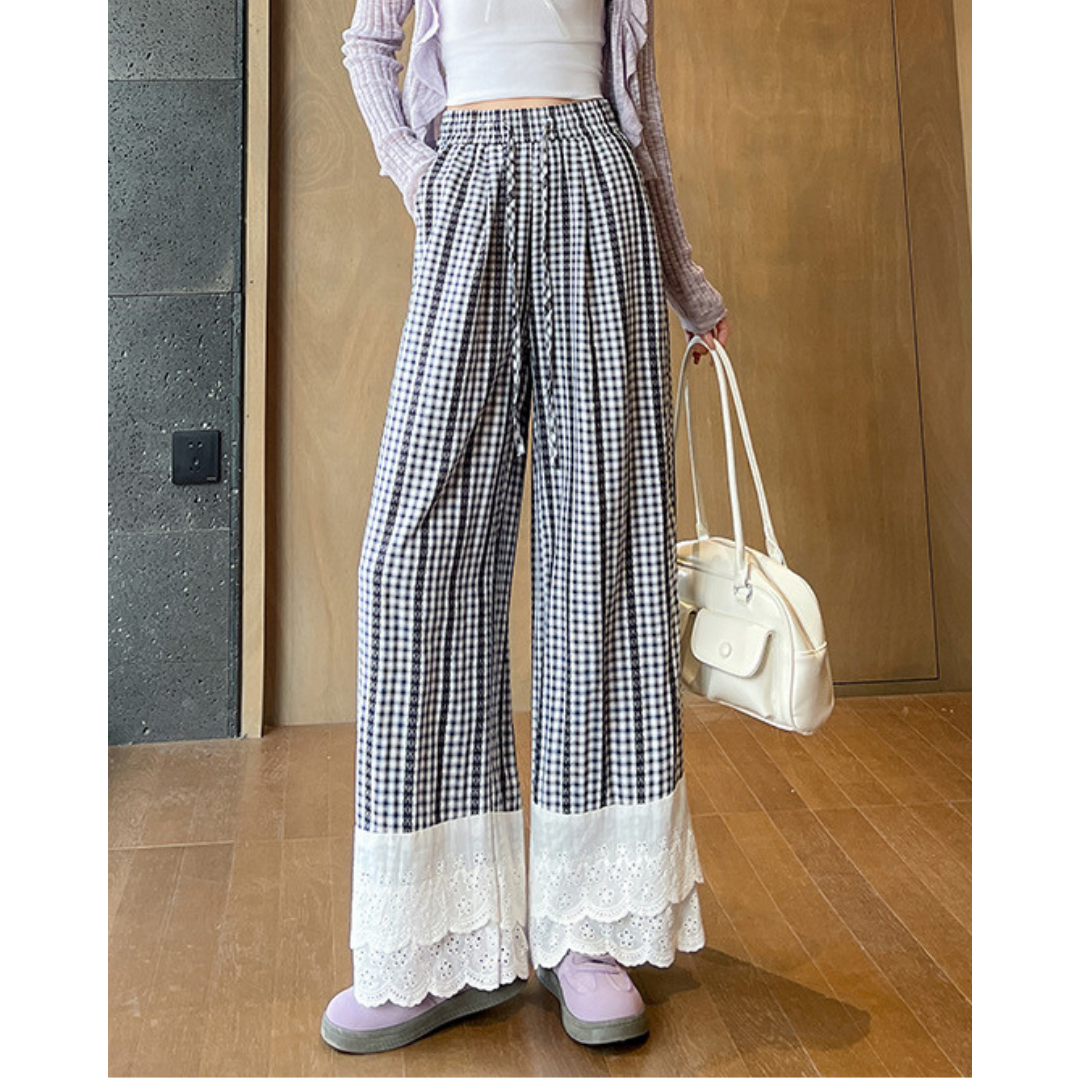 Tilda Gingham Lace Trim Pants