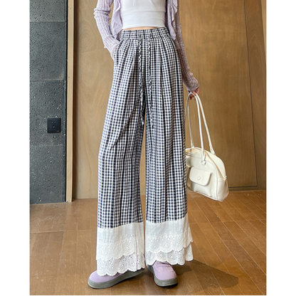 Tilda Gingham Lace Trim Pants