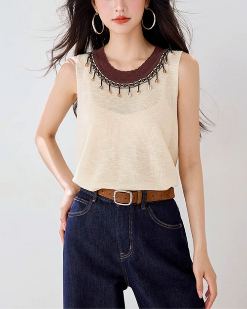 Mielle Bead Trim Knit Tank