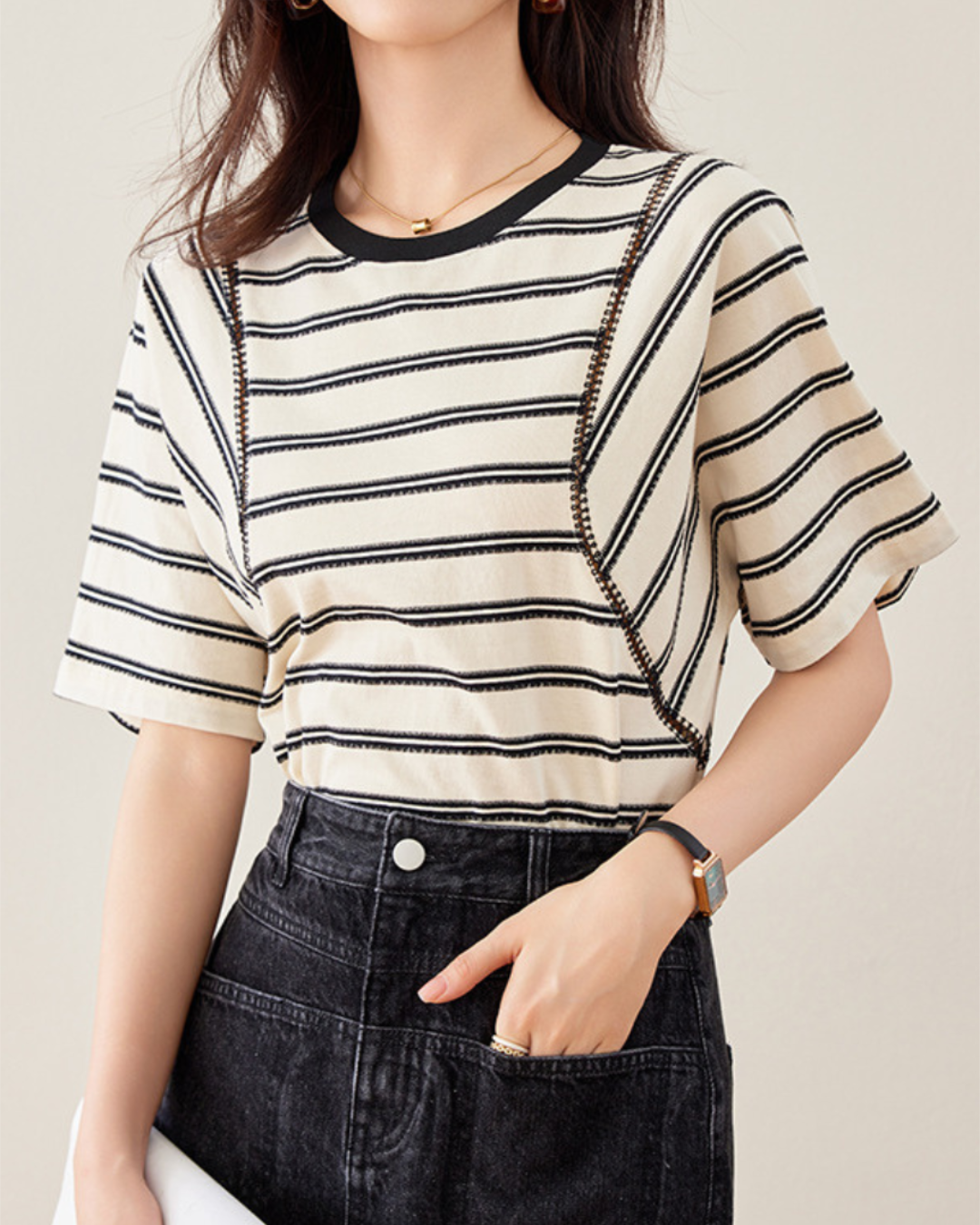 Nora Calm Stitch Stripe T-Shirt