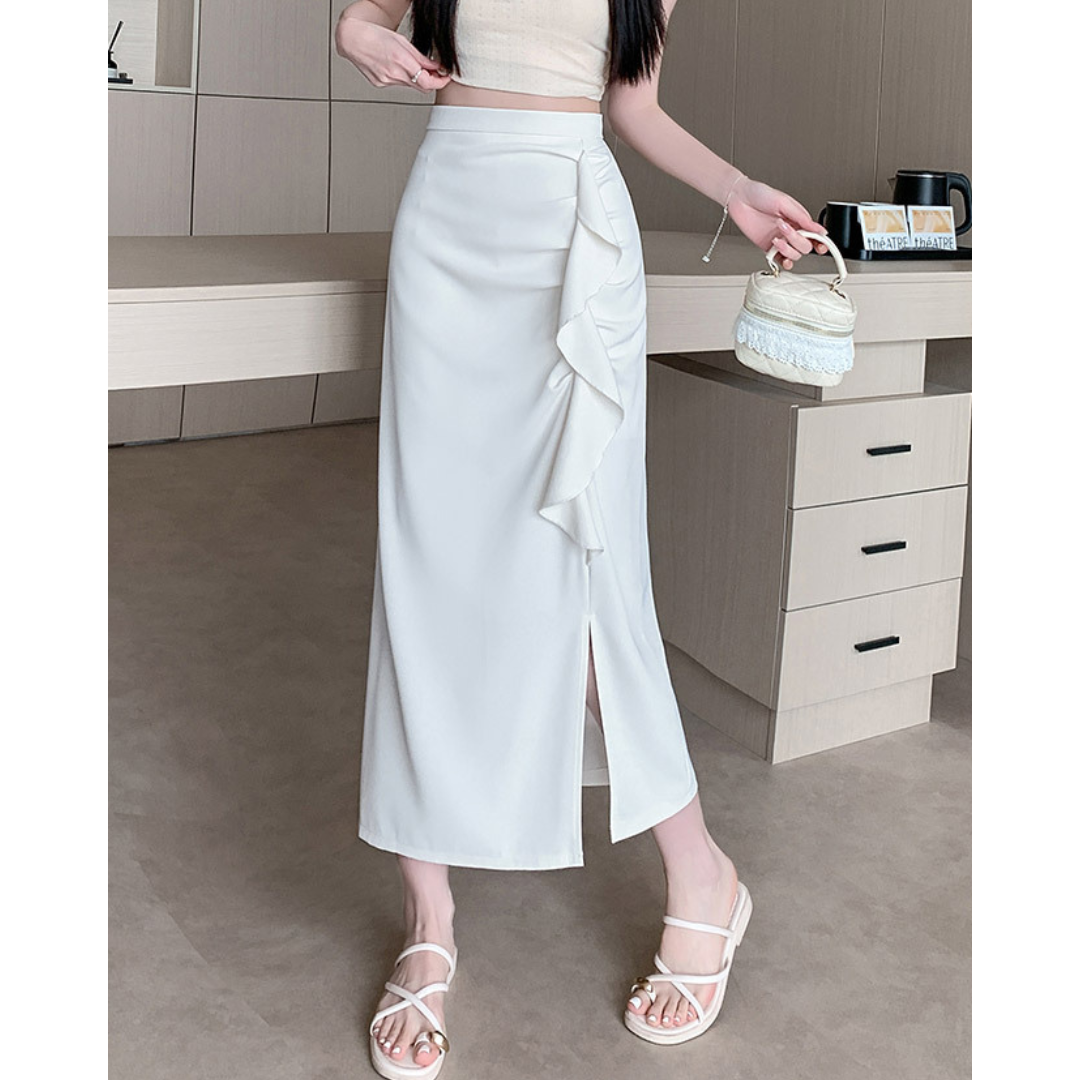 Noa Curve Ruffle Slit Skirt