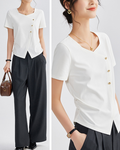 Mira Twist Button Draped T-Shirt