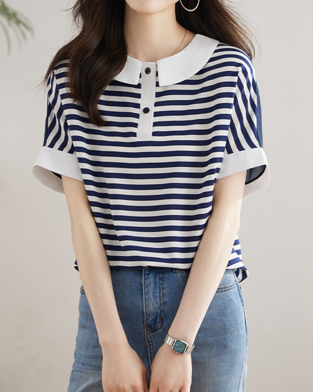 Marine Ease Stripe Collar Shirt