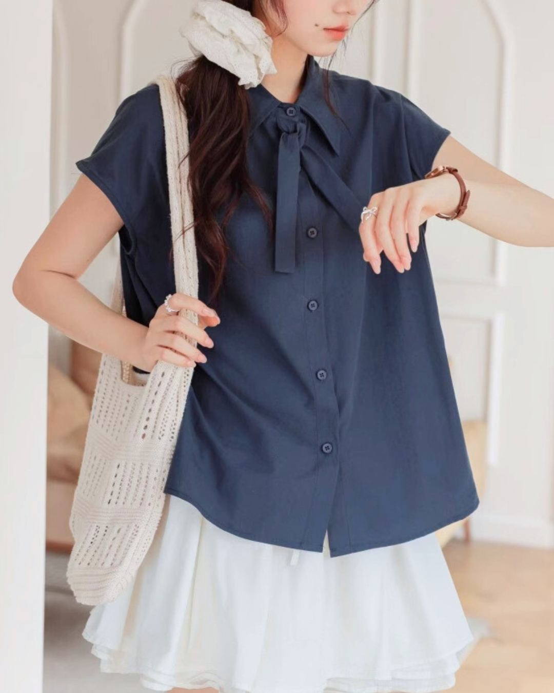 Rhea Soft Tie Collar Blouse