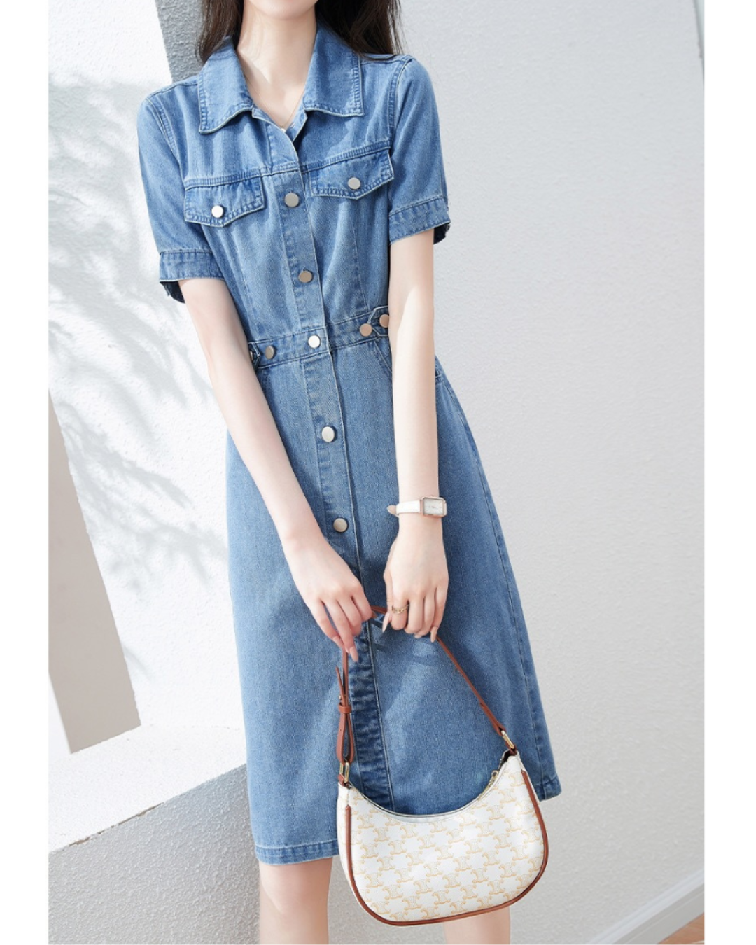 Adele Soft Denim Belted Dress