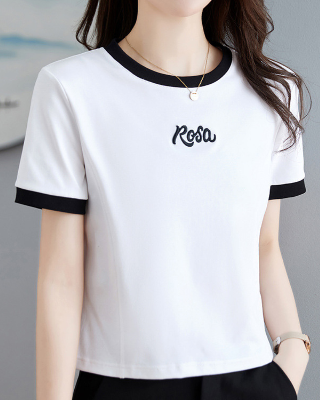 Rosa Contrast Trim Cotton T-Shirt