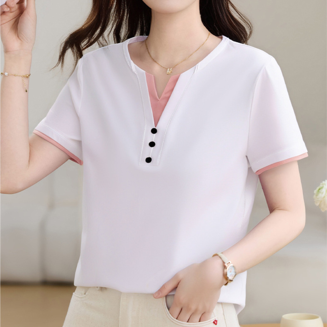 Clara Trim Button Cotton T-Shirt