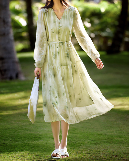 Serene Whisper Pleated Midi Dress