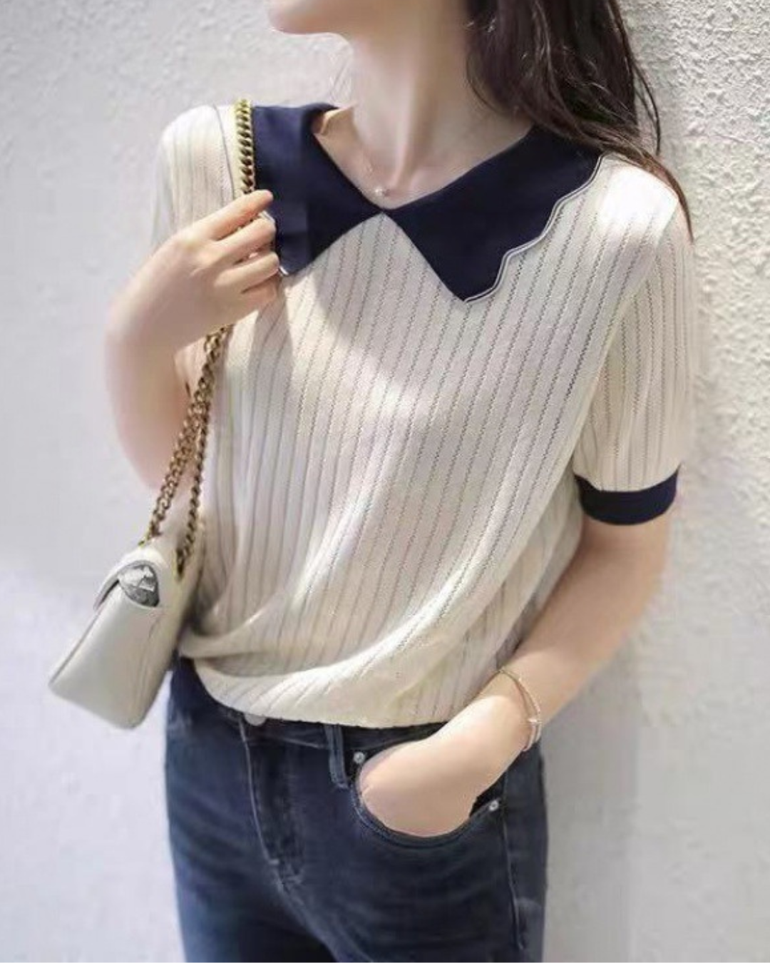 Lysa Wave Collar Knit Top