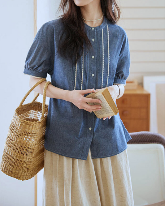 Elva Stitch Panel Denim Blouse