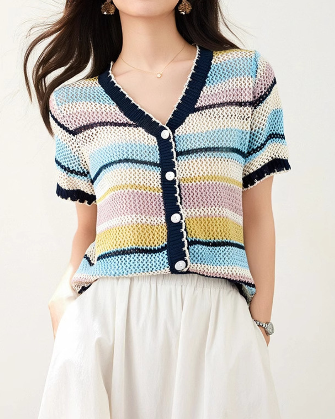 Mica Stripe Knit Cardigan T-Shirt