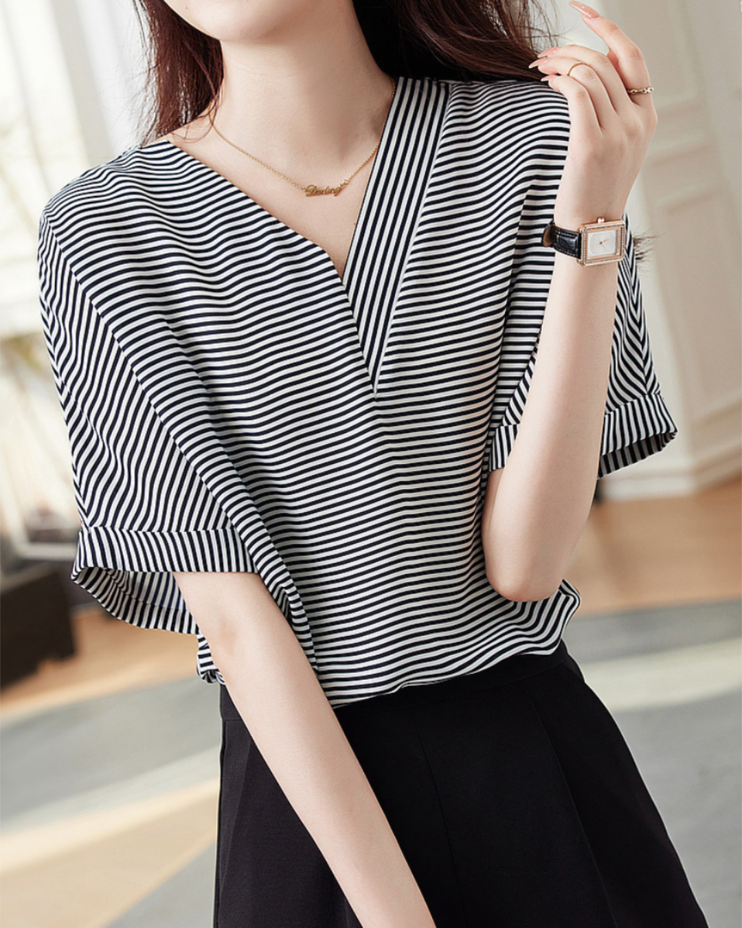 Isla Calm Stripe V-Neck T-Shirt
