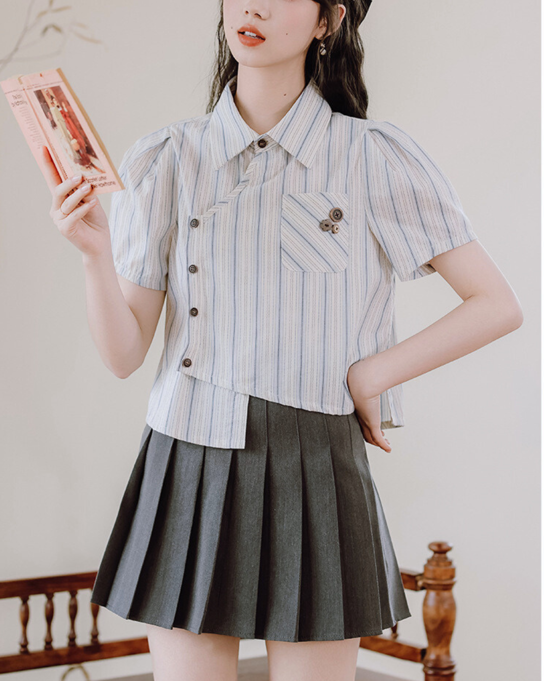 Mira Twist Stripe Collar Shirt
