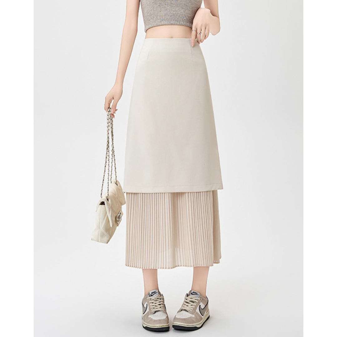 Mina Pleat Layer Midi Skirt