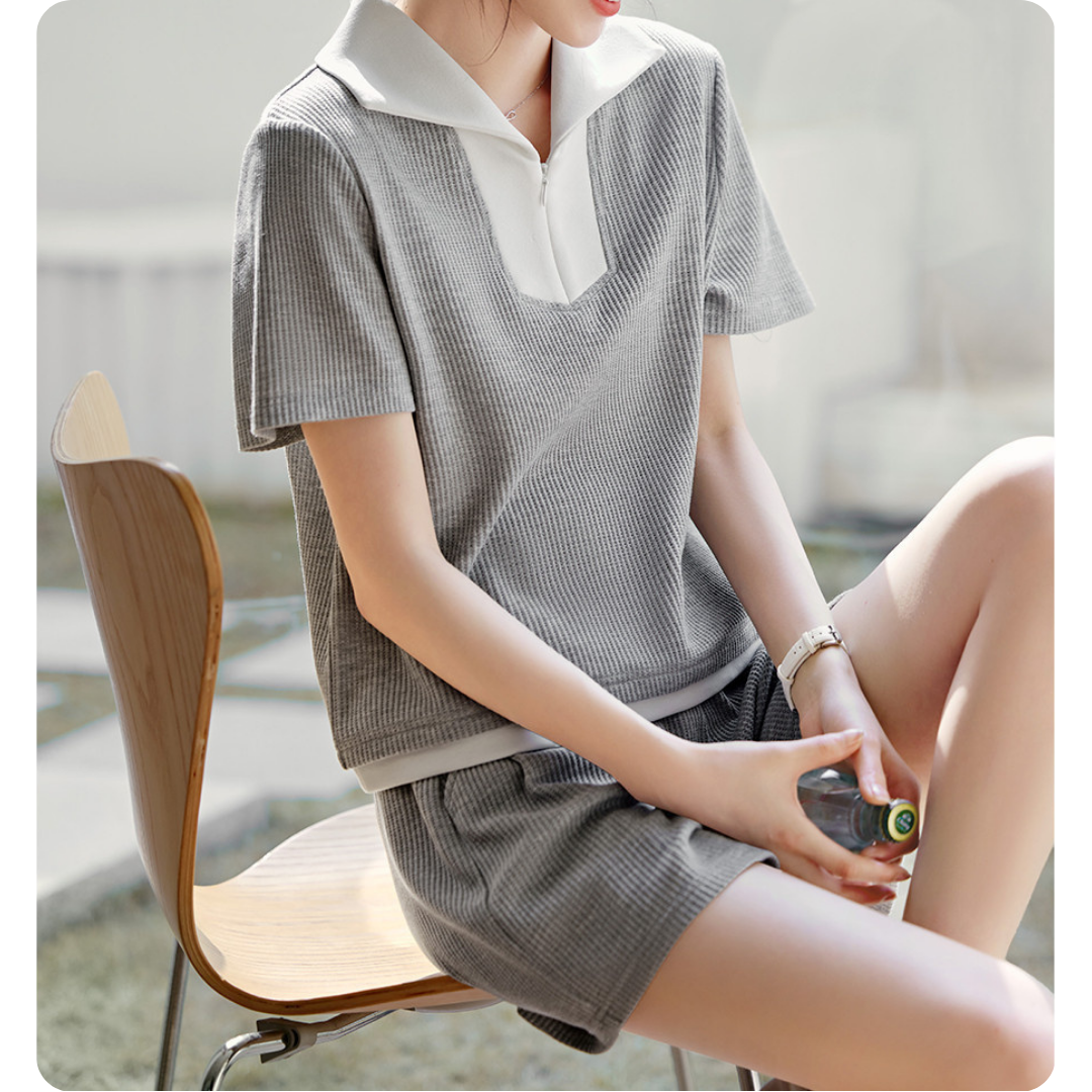 Lina Textured Collar Lounge Set