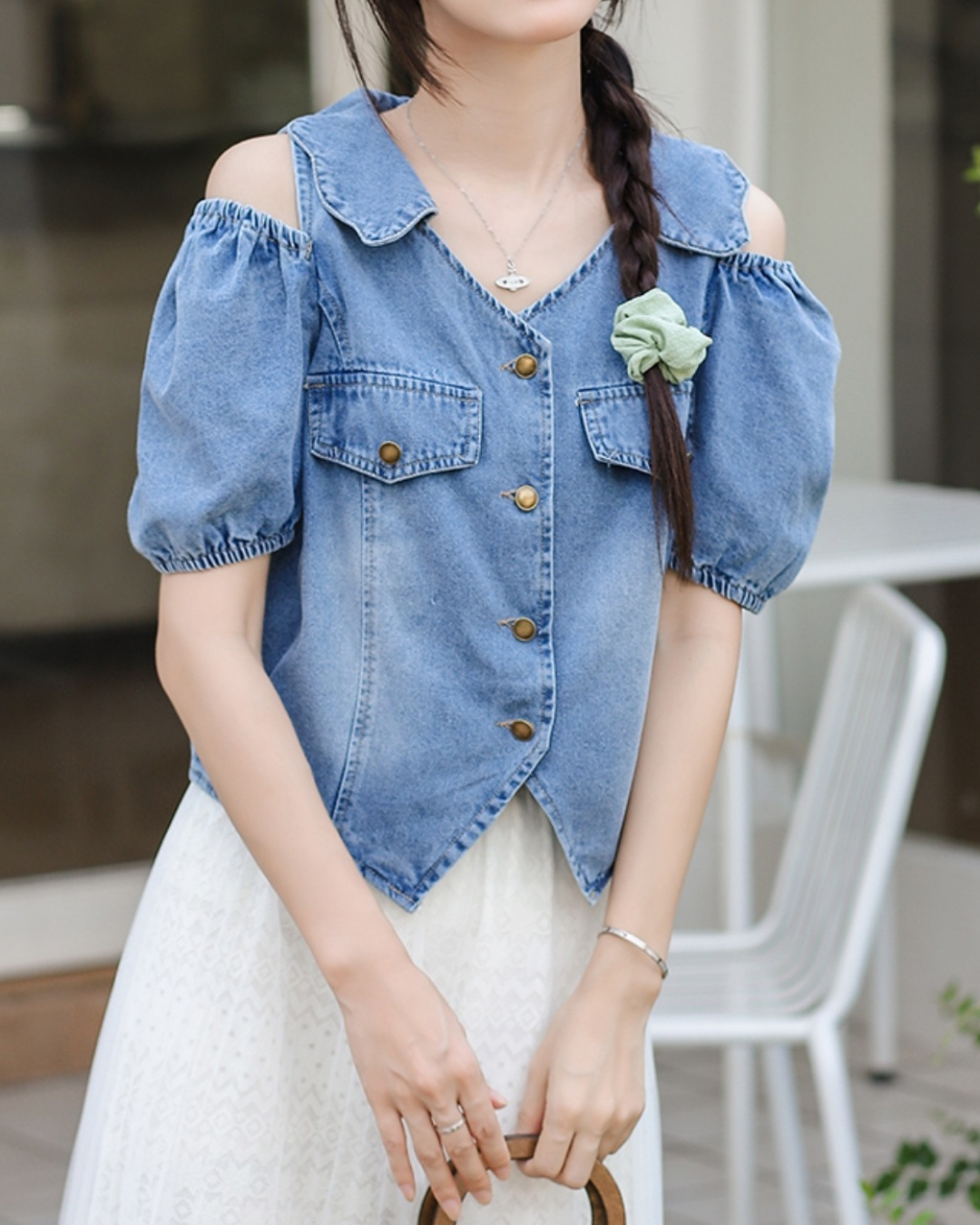 Vienna Soft Shoulder Denim Blouse