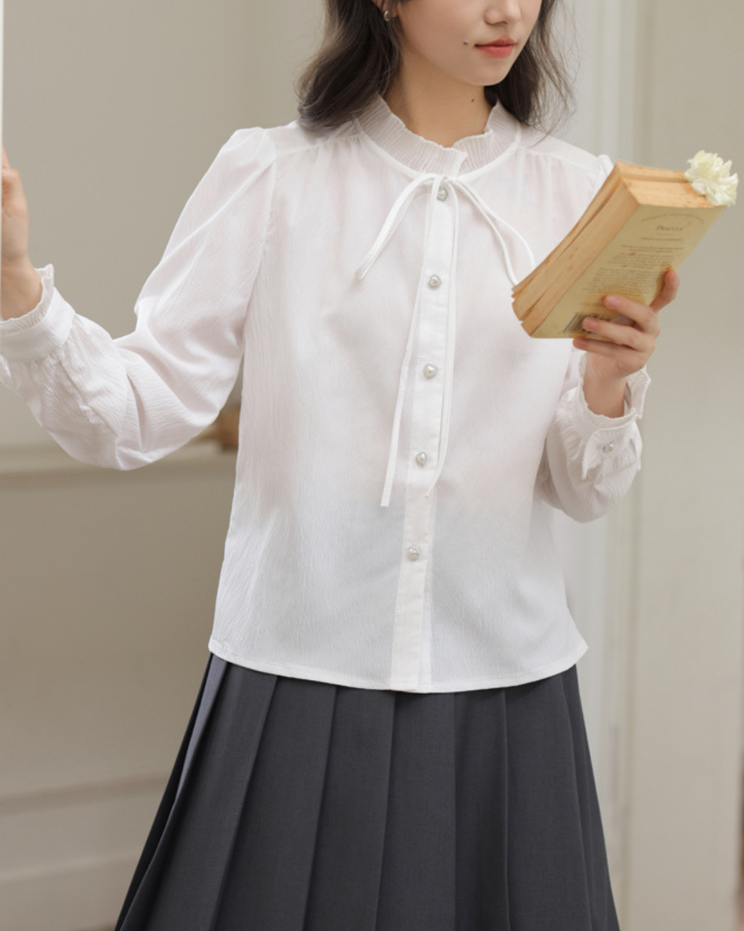 Elva Tie Neck Pearl Blouse