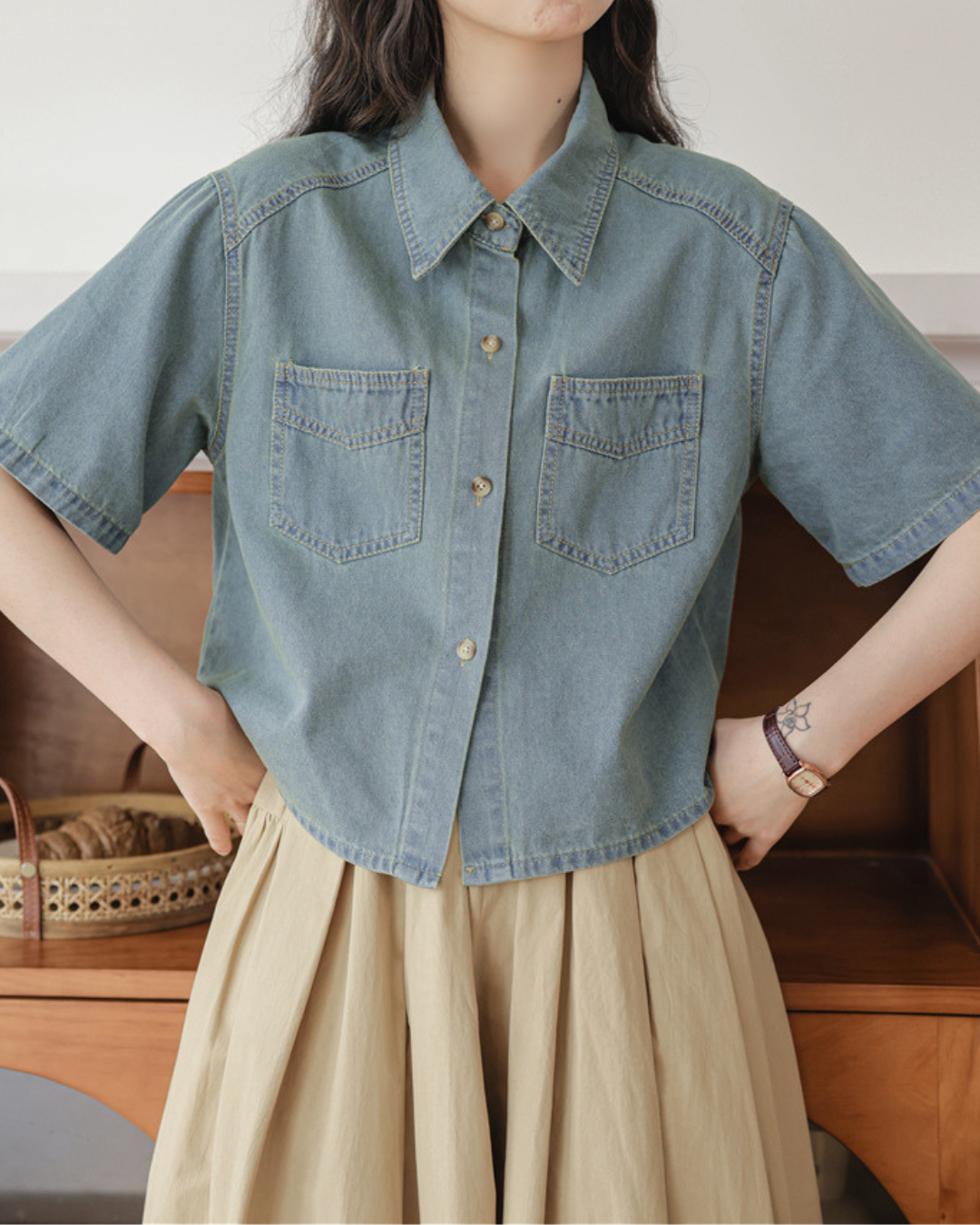 Aria Calm Pocket Denim Shirt