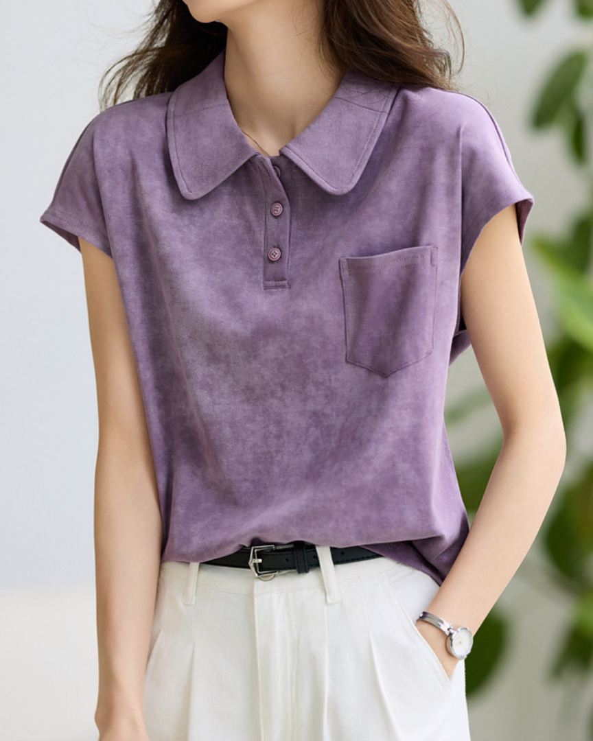 Lina Washed Collar Cotton T-Shirt