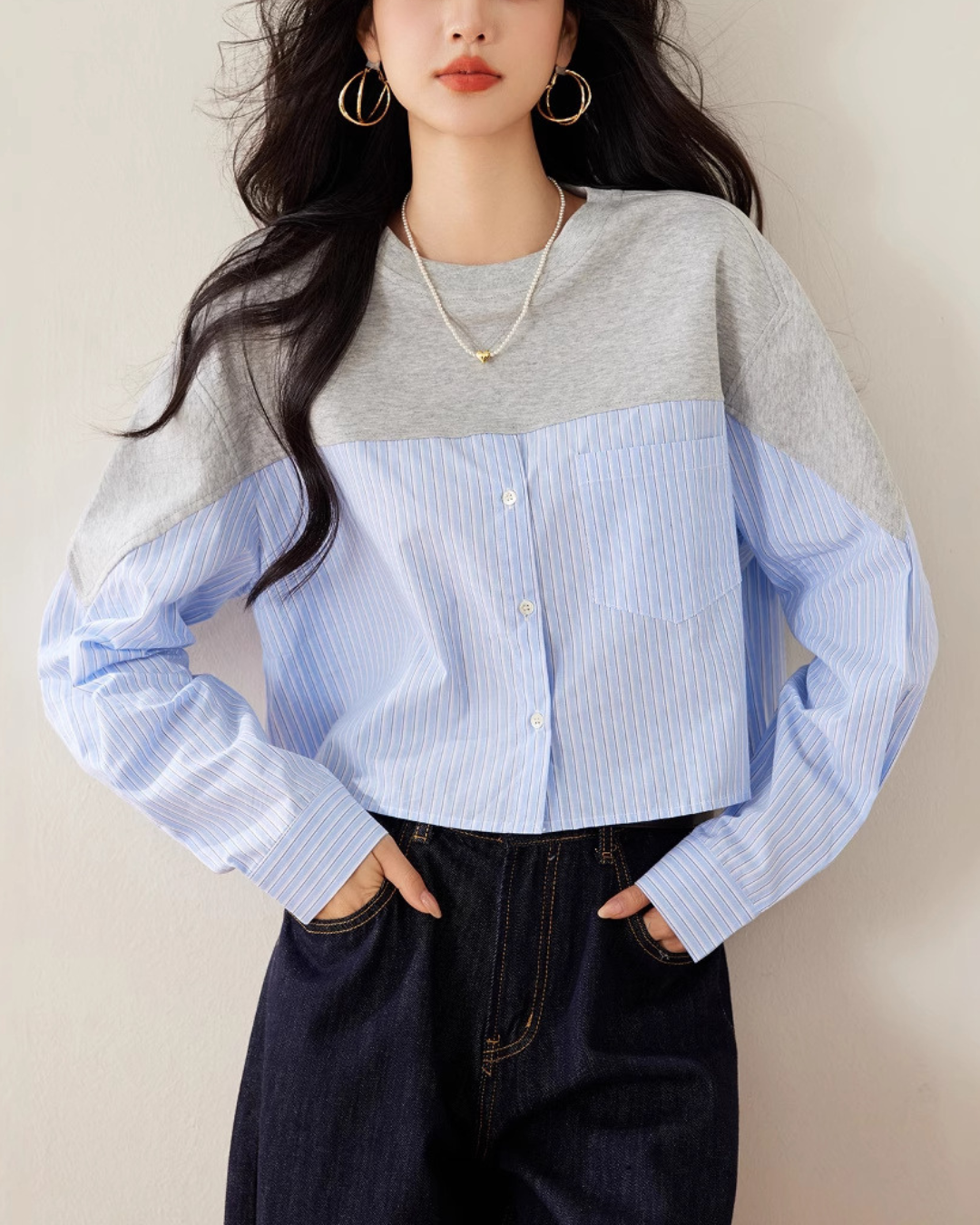 Elva Contrast Panel Cropped Shirt