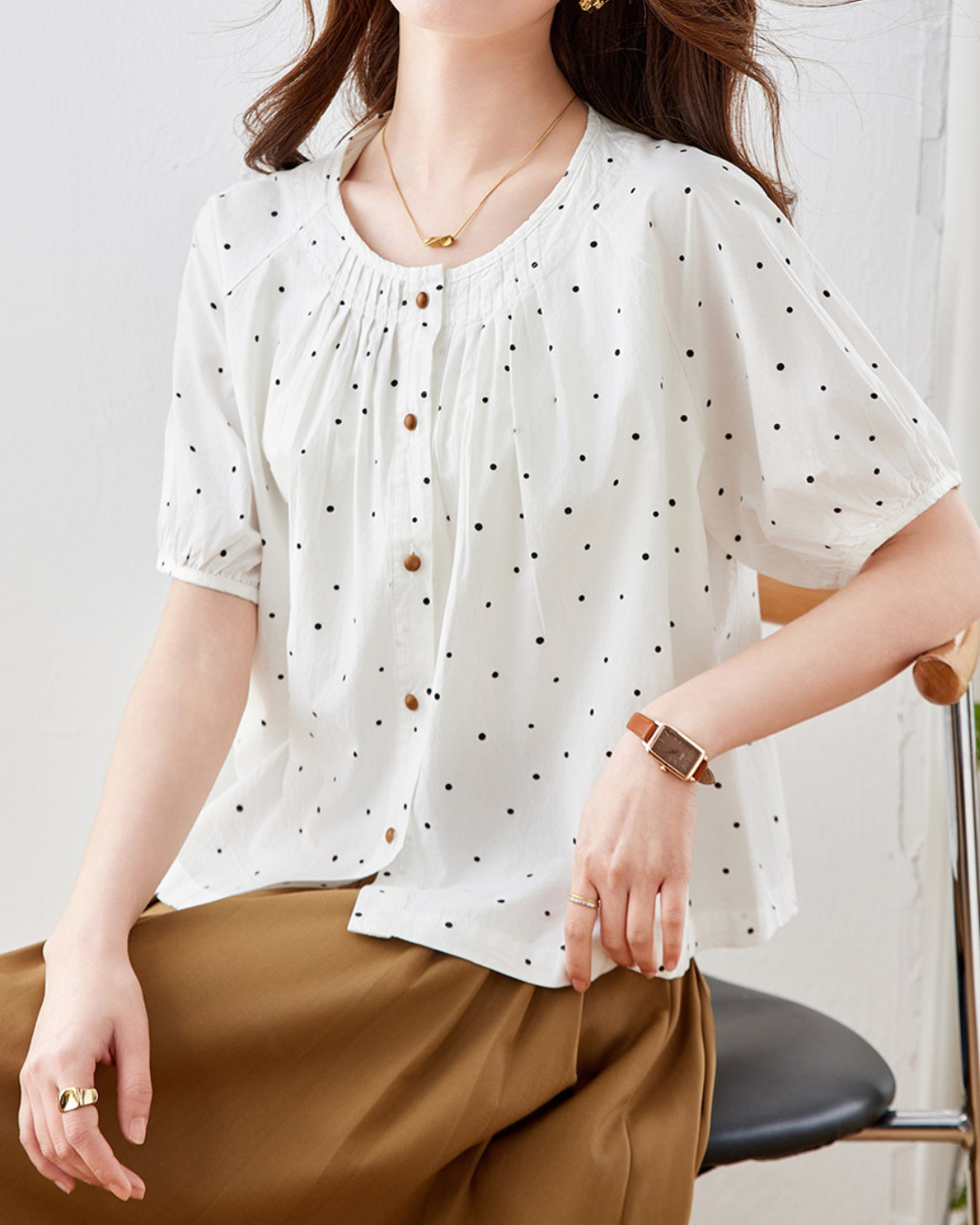 Mira Dot Gathered Blouse