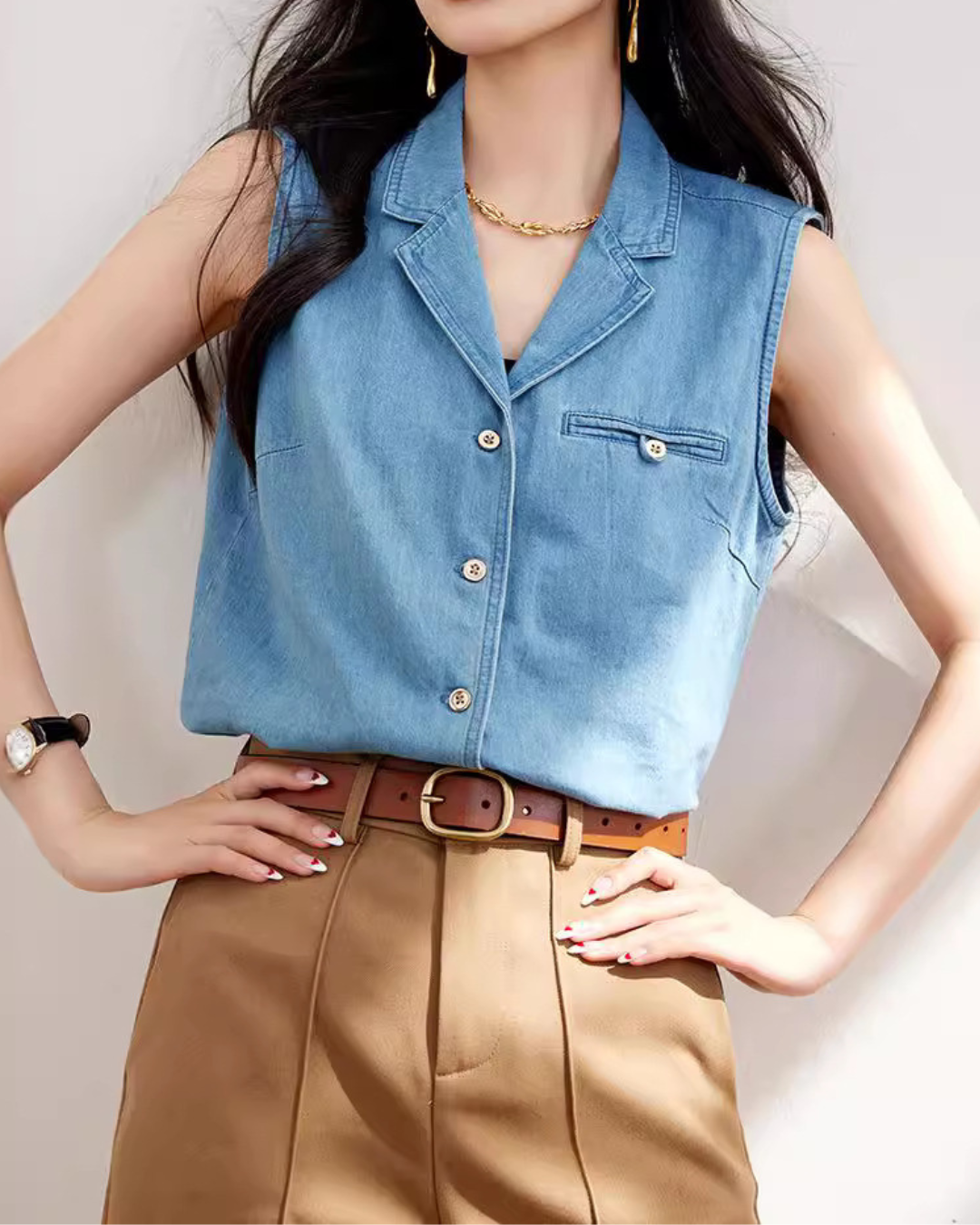 Mira Notch Collar Sleeveless Shirt
