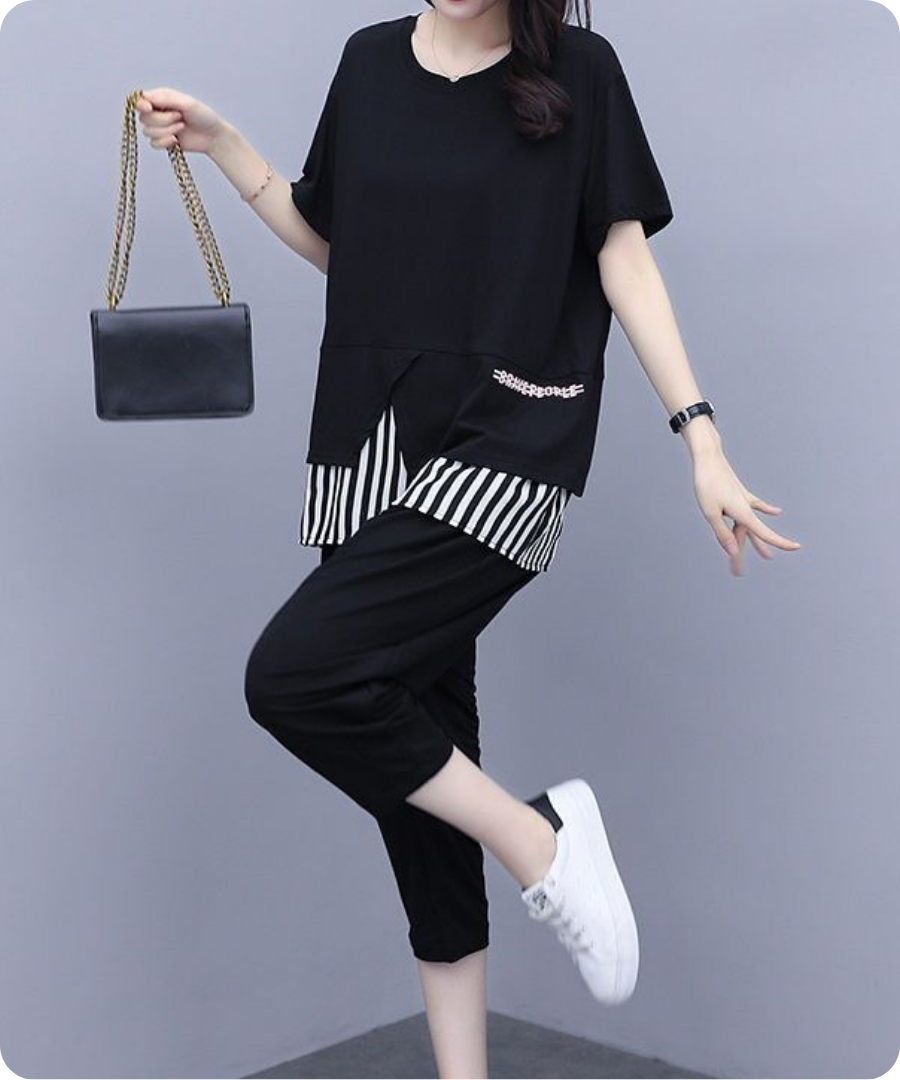 Noir Stripe Layered Tee Set