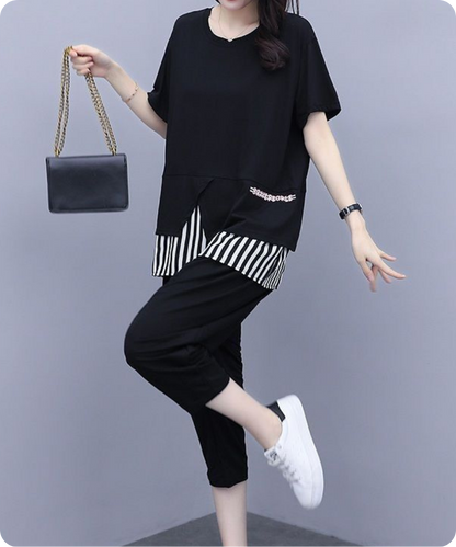 Noir Stripe Layered Tee Set