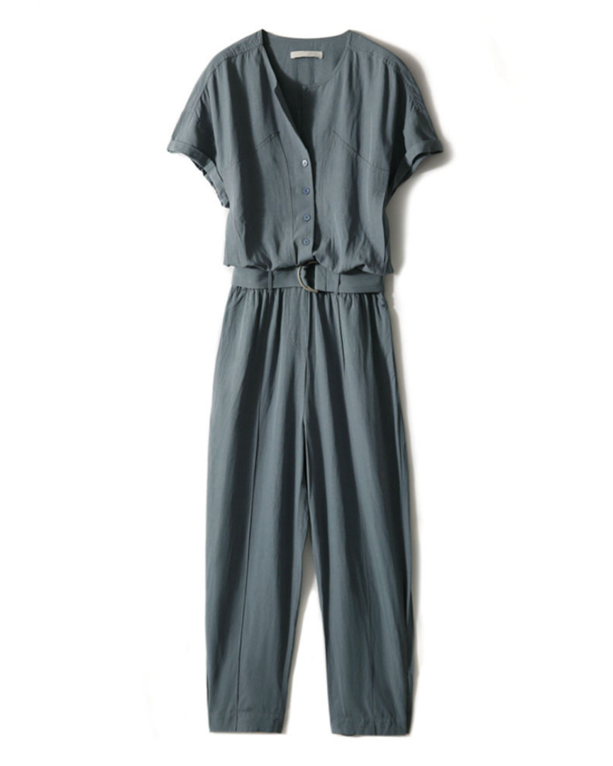 Sage Ease Button Utility Jumpsuit