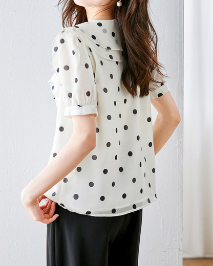 Mira Dot Ruffle Collar Blouse