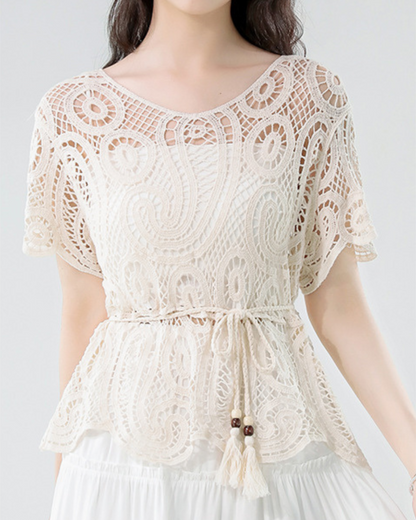 Amira Soft Lace Belted Top