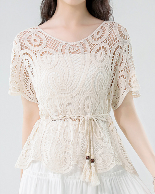 Amira Soft Lace Belted Top