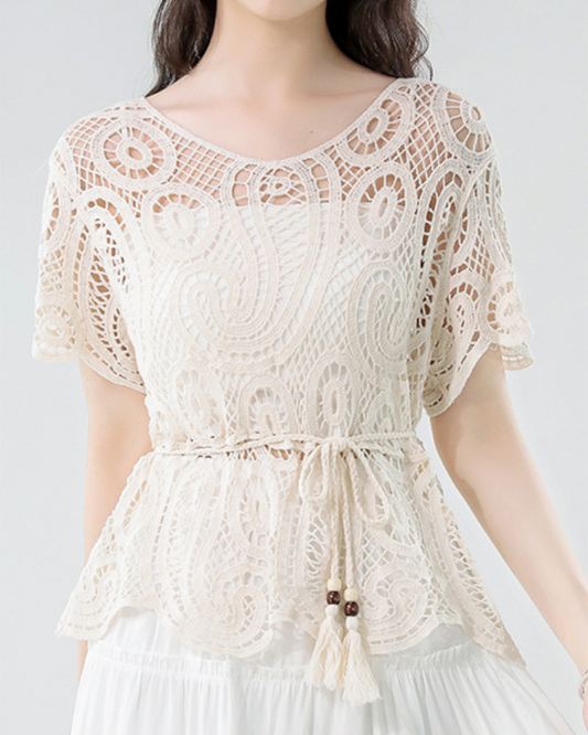 Amira Soft Lace Belted Top