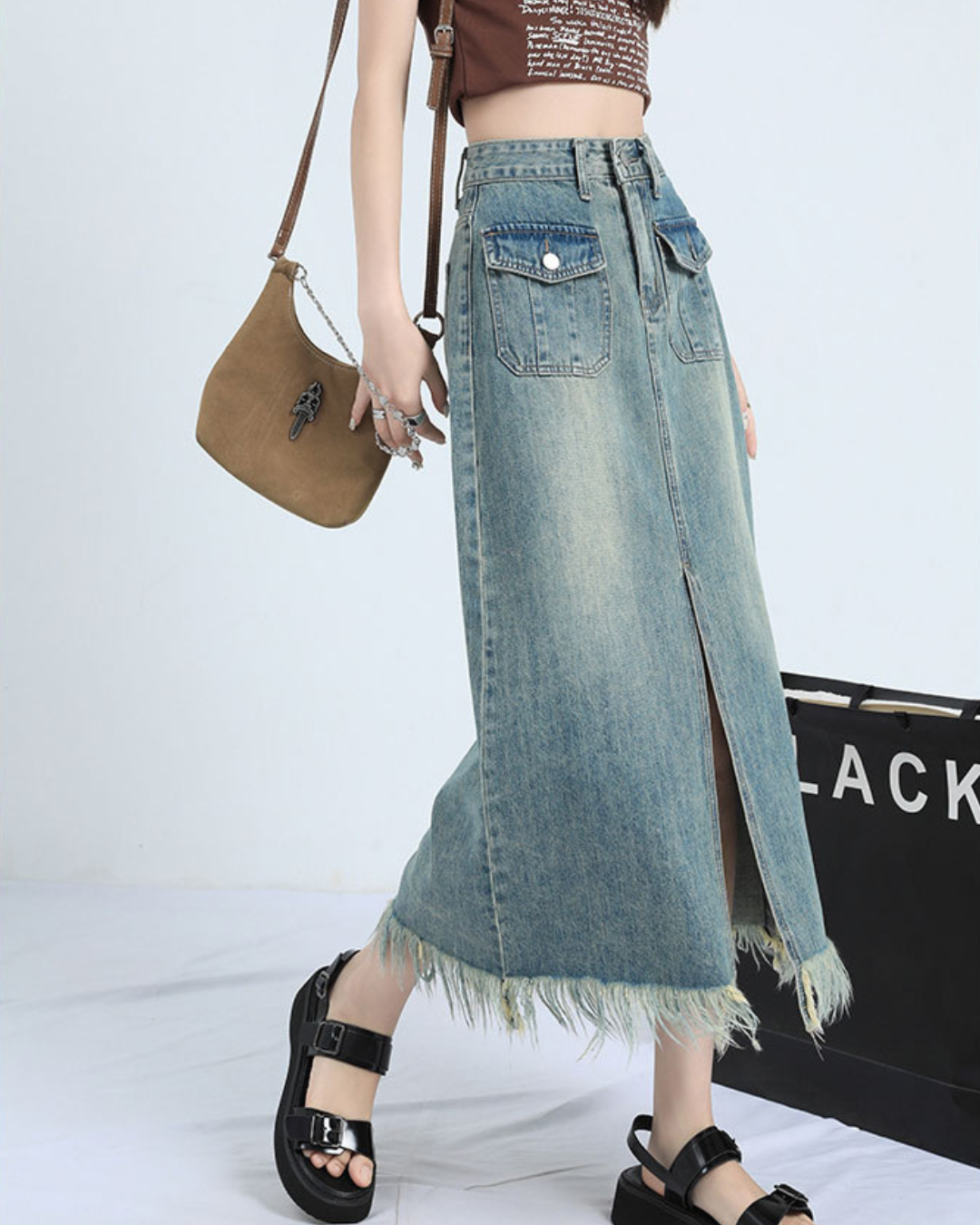 Dawn Fringe Pocket Denim Skirt