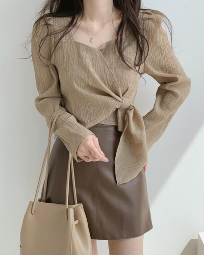 Celine Drape Waist Tie Blouse