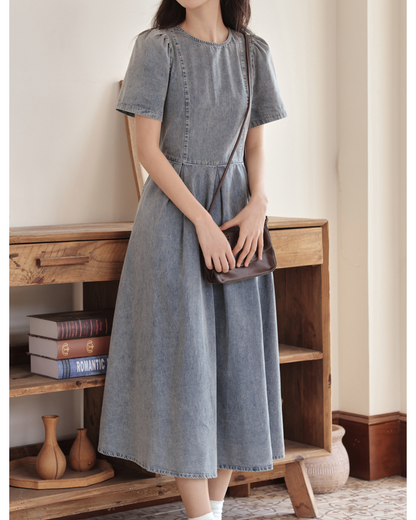 Elowen Gathered Denim Midi Dress