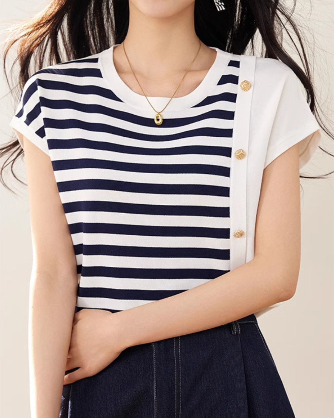 Marin Stripe Button Knit T-Shirt