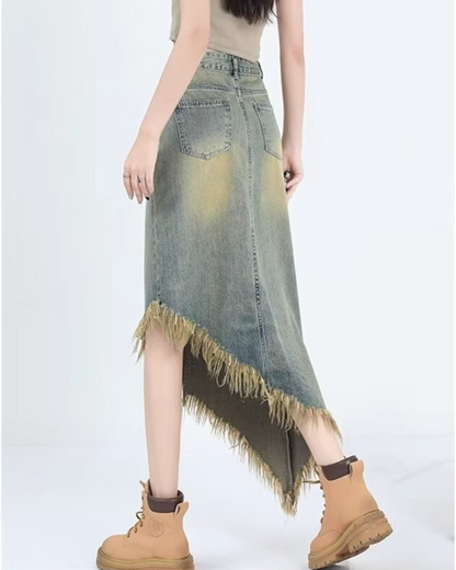 Arlo Fade Fringe Denim Skirt