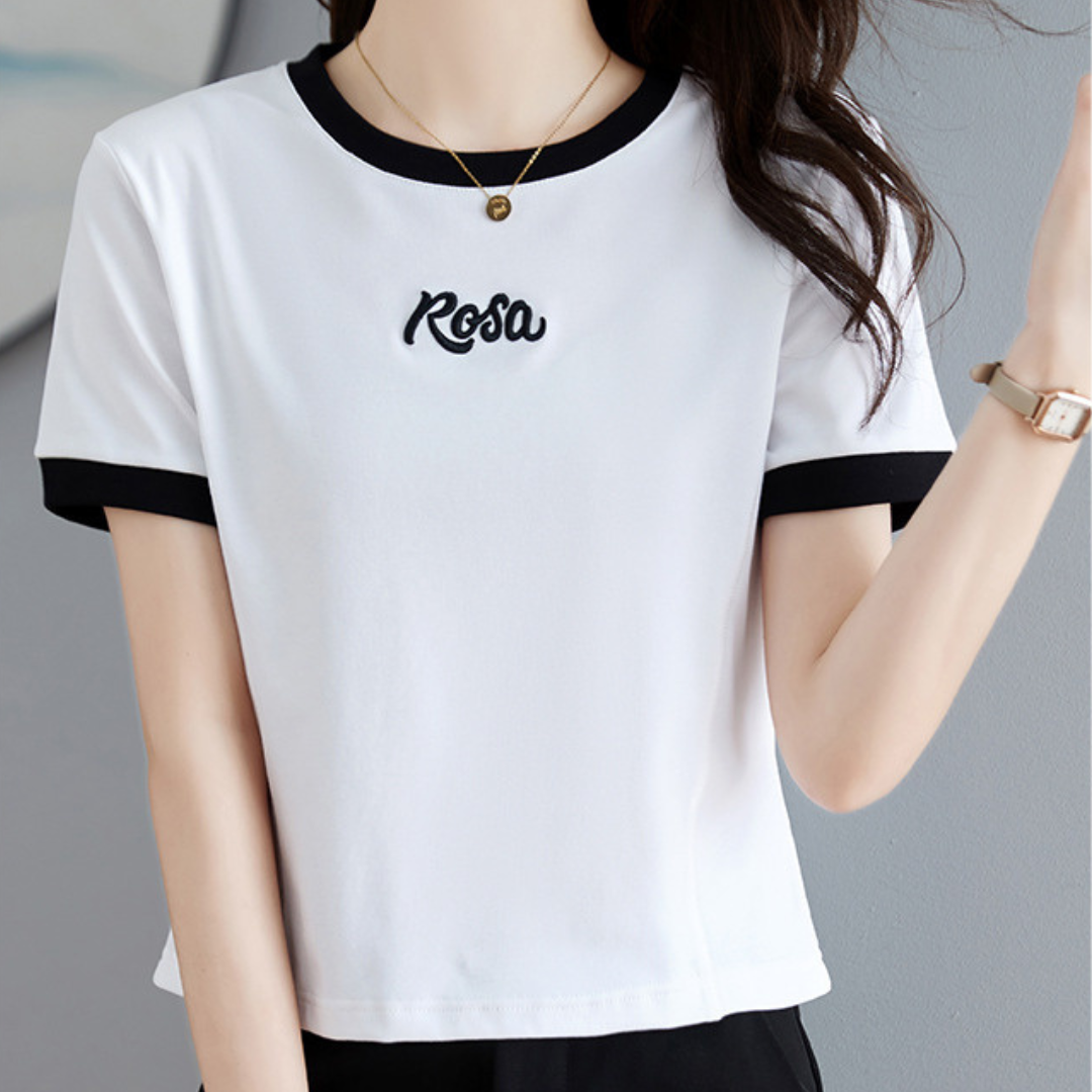 Rosa Contrast Trim Cotton T-Shirt