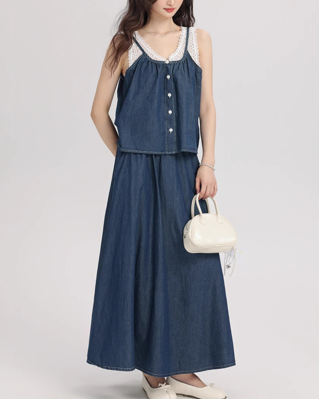 Azure Calm Denim Lace Set