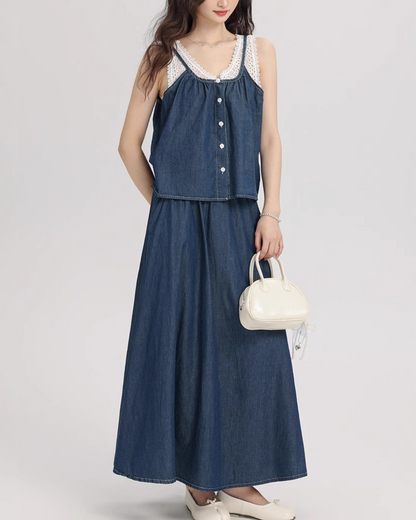 Azure Calm Denim Lace Set