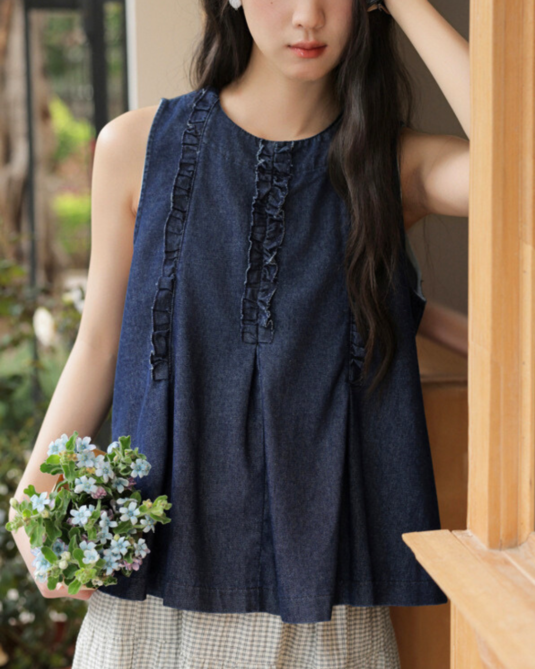 Mielle Frill Denim Sleeveless Shirt
