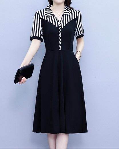 Irene Stripe Button Flare Dress
