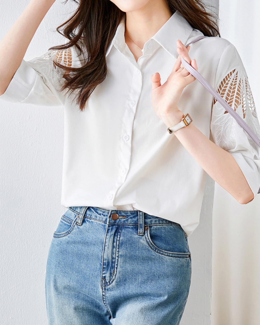 Isla Breeze Embroidered Sleeve Shirt