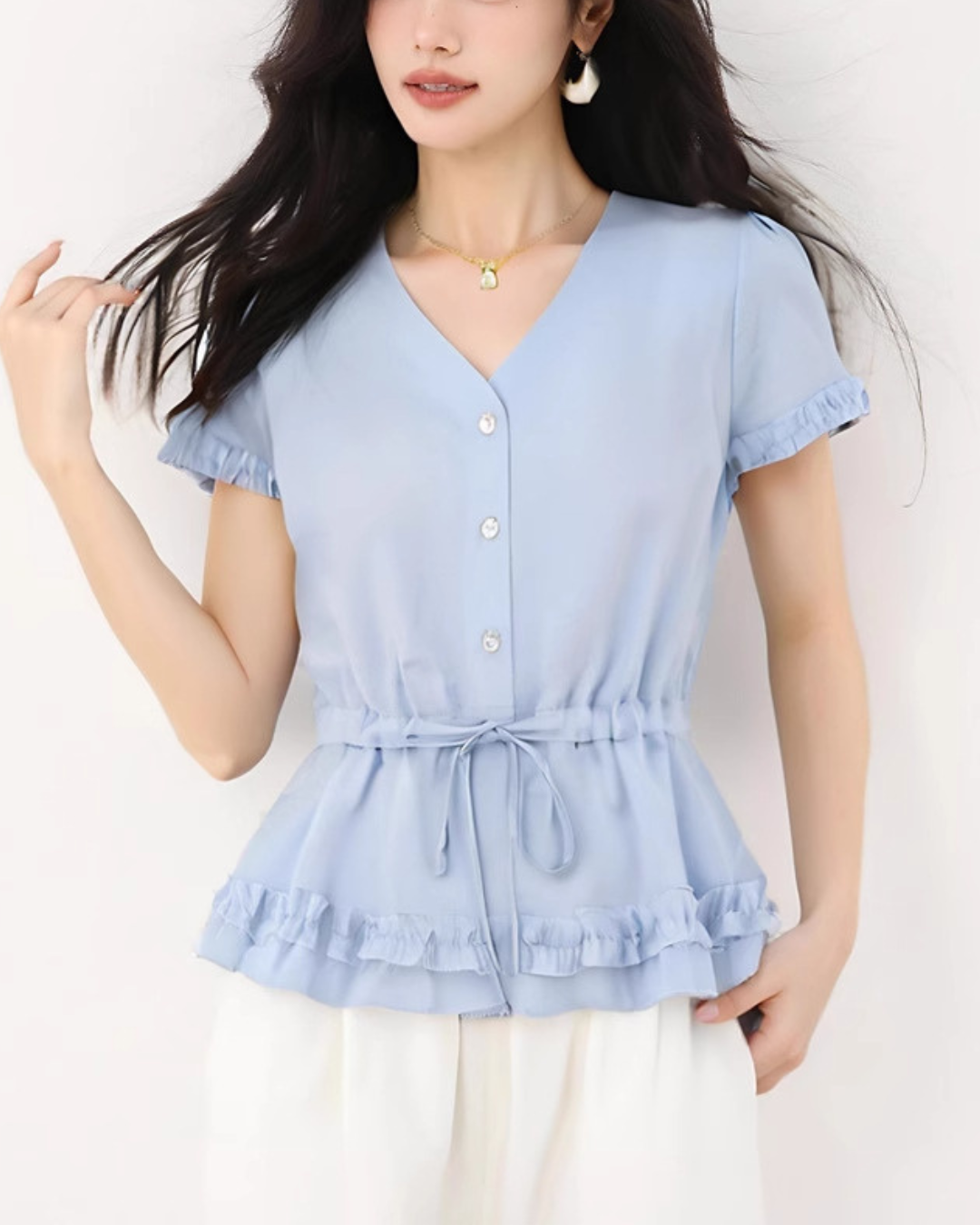 Lilin Soft Frill Peplum Blouse