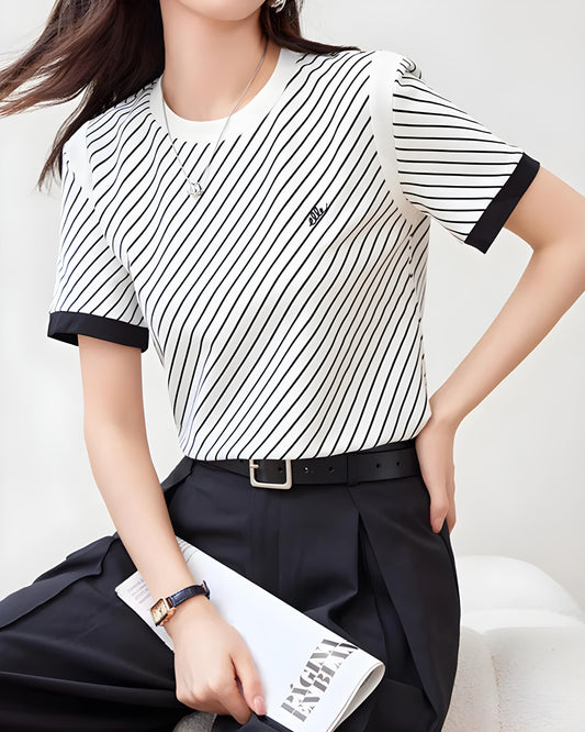 Lina Stripe Trim Cotton T-Shirt